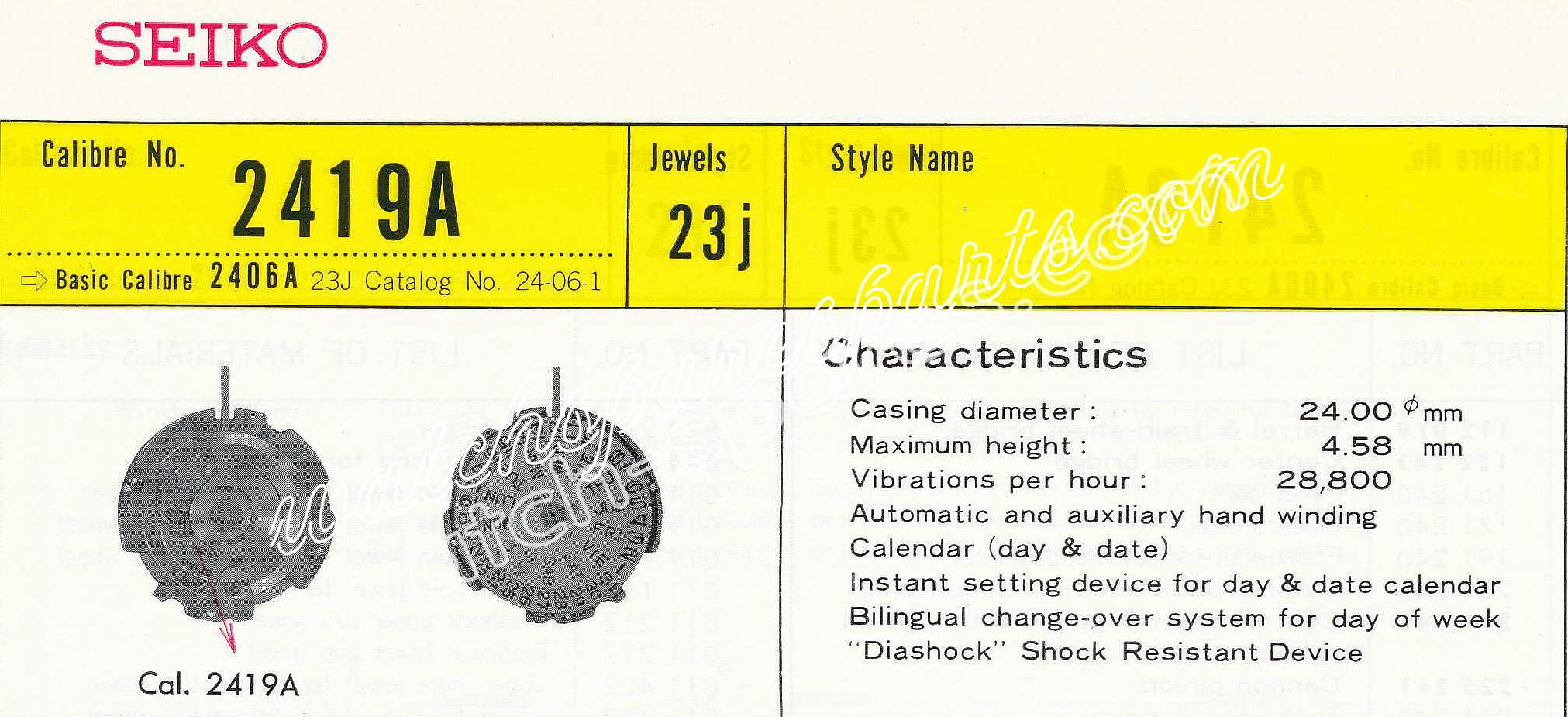 SEIKO 2419A watch movements SEIKO 2419A watch movements