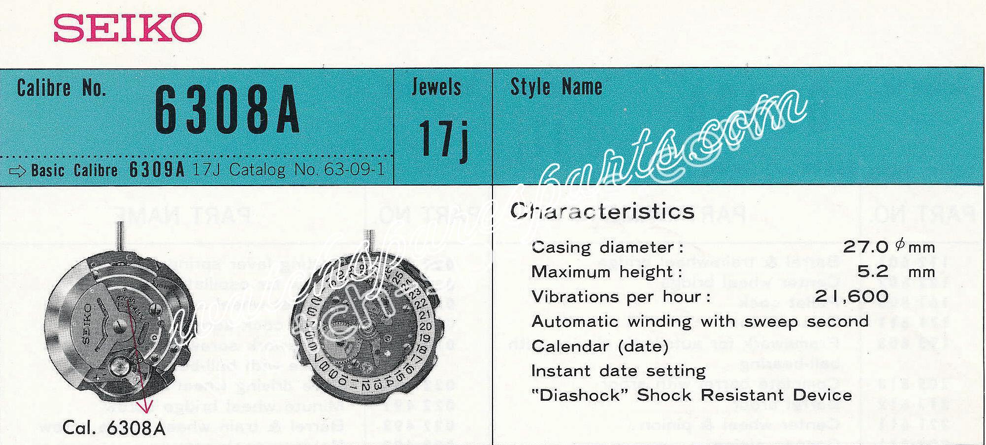 SEIKO 6308A watch movements SEIKO 6308A watch movements