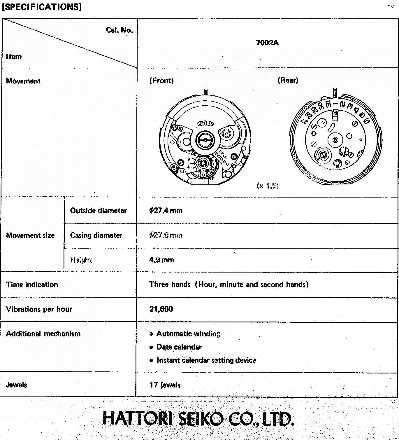 SEIKO 7002A watch movements SEIKO 7002A watch movements